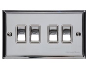 M Marcus Electrical Elite Stepped Plate 4 Gang Switches, Polished Chrome, Black Or White Trim - S02.830.PC