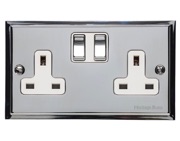 M Marcus Electrical Elite Stepped Plate 2 Gang Sockets, Polished Chrome, Black Or White Trim - S02.850.PC