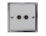 M Marcus Electrical Elite Stepped Plate 2 Gang TV/Coaxial Sockets, Polished Chrome, Black Or White Trim - S02.922/924.PC
