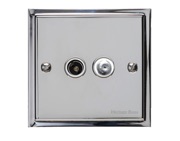 M Marcus Electrical Elite Stepped Plate 2 Gang Satellite/TV Sockets, Polished Chrome, Black Or White Trim - S02.926.PC
