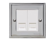 M Marcus Electrical Elite Stepped Plate 2 Gang Telephone & Data Sockets, Polished Chrome, Black Or White Trim - S02.956/957.PC