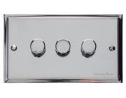 M Marcus Electrical Elite Stepped Plate 3 Gang Dimmer Switches, Polished Chrome, 250 Watts OR 400 Watts - S02.973/250