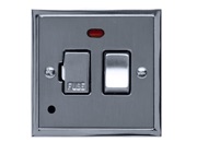 M Marcus Electrical Elite Stepped Plate Fused Spurs (Switched Neon & Cord), Satin Chrome Dual Finish, Black Or White Trim - S03.838.SC