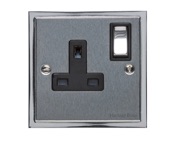 M Marcus Electrical Elite Stepped Plate 1 Gang Sockets, Satin Chrome Dual Finish, Black Or White Trim - S03.840.SCPC