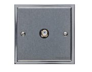 M Marcus Electrical Elite Stepped Plate 1 Gang Satellite Sockets, Satin Chrome Dual Finish, Black Or White Trim - S03.925.SCPC
