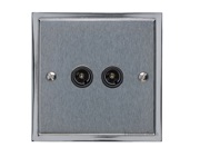 M Marcus Electrical Elite Stepped Plate 2 Gang TV/Coaxial Sockets, Satin Chrome Dual Finish, Black Or White Trim - S03.922/924