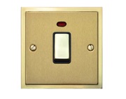 M Marcus Electrical Elite Stepped Plate 20 Amp D.P. (With Neon) Switches, Satin Brass Dual Finish, Black Or White Trim - S04.806.SB