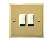 M Marcus Electrical Elite Stepped Plate 2 Gang Switches, Satin Brass Dual Finish, Black Or White Trim - S04.810.SB