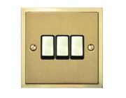 M Marcus Electrical Elite Stepped Plate 3 Gang Switches, Satin Brass Dual Finish, Black Or White Trim - S04.820.SB