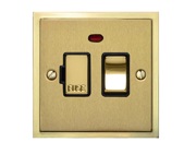 M Marcus Electrical Elite Stepped Plate Fused Spurs (Switched With Neon), Satin Brass Dual Finish, Black Or White Trim - S04.836.SB