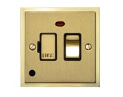 M Marcus Electrical Elite Stepped Plate Fused Spurs (Switched Neon & Cord), Satin Brass Dual Finish, Black Or White Trim - S04.838.SB