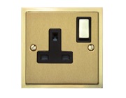 M Marcus Electrical Elite Stepped Plate 1 Gang Sockets, Satin Brass Dual Finish, Black Or White Trim - S04.840.SB