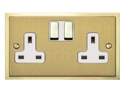 M Marcus Electrical Elite Stepped Plate 2 Gang Sockets, Satin Brass Dual Finish, Black Or White Trim - S04.850.SB