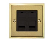 M Marcus Electrical Elite Stepped Plate 2 Gang Telephone & Data Sockets, Satin Brass Dual Finish, Black Or White Trim - S04.956/957