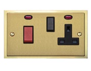 M Marcus Electrical Elite Stepped Plate Cooker Switches (With Socket & Neons), Satin Brass Dual Finish, Black Or White Trim - S04.962.SB