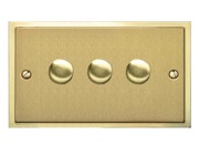 M Marcus Electrical Elite Stepped Plate 3 Gang Dimmer Switches, Satin Brass Dual Finish, 250 Watts OR 400 Watts - S04.973