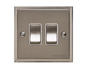 M Marcus Electrical Elite Stepped Plate 2 Gang Switches, Satin Nickel Dual Finish, Black Or White Trim - S05.810.SN