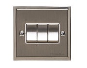 M Marcus Electrical Elite Stepped Plate 3 Gang Switches, Satin Nickel Dual Finish, Black Or White Trim - S05.820.SN