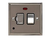 M Marcus Electrical Elite Stepped Plate Fused Spurs (Switched Neon & Cord Outlet), Satin Nickel Dual Finish, Black Or White Trim - S05.838.SN