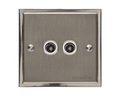 M Marcus Electrical Elite Stepped Plate 2 Gang TV/Coaxial Sockets, Satin Nickel Dual Finish, Black Or White Trim - S05.922/924