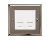 M Marcus Electrical Elite Stepped Plate 2 Gang Tel & Data Sockets, Satin Nickel Dual Finish, Black Or White Trim - S05.956/957
