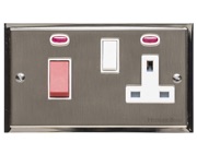 M Marcus Electrical Elite Stepped Plate Cooker Switches (With Socket & Neons), Satin Nickel Dual Finish, Black Or White Trim - S05.962.SN