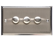 M Marcus Electrical Elite Stepped Plate 3 Gang Dimmer Switches, Satin Nickel Dual Finish, 250 Watts OR 400 Watts - S05.973