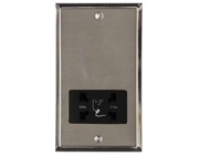 M Marcus Electrical Elite Stepped Plate Shaver Sockets (Dual Output), Satin Nickel Dual Finish, Black Or White Trim - S05.985.SN