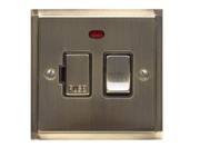 M Marcus Electrical Elite Stepped Plate Fused Spur (Switched With Neon), Antique Brass, Black Trim - S91.836.ABBK