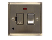 M Marcus Electrical Elite Stepped Plate Fused Spur (Switched With Neon & Cord Outlet), Antique Brass, Black Trim - S91.838.ABBK