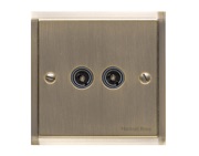 M Marcus Electrical Elite Stepped Plate 2 Gang TV/Coaxial Socket, Antique Brass, Black Trim - S91.922/924