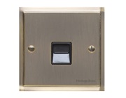 M Marcus Electrical Elite Stepped Plate 1 Gang Telephone & Data Sockets, Antique Brass, Black Trim - S91.966/967