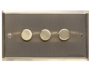 M Marcus Electrical Elite Stepped Plate 3 Gang Dimmer Switch, Antique Brass, 250 Watts OR 400 Watts - S91.973