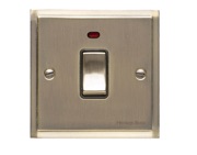 M Marcus Electrical Elite Stepped Plate 20 Amp D.P. (With Neon) Switch, Antique Brass, Black Trim - S91.806.ABBK