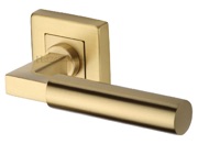 Heritage Brass Bauhaus SQ Door Handles On Square Rose, Satin Brass - SQ1926-SB (sold in pairs)