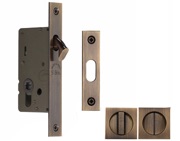 Heritage Brass Square Flush Handle Sliding Door Privacy Lock Set, Antique Brass - SQ2308-AT
