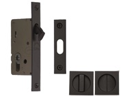 Heritage Brass Square Flush Handle Sliding Door Privacy Lock Set, Matt Black - SQ2308-BLK