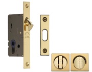Heritage Brass Square Flush Handle Sliding Door Privacy Lock Set, Polished Brass - SQ2308-PB