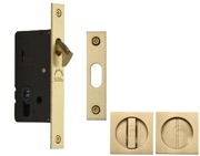 Heritage Brass Square Flush Handle Sliding Door Privacy Lock Set, Satin Brass - SQ2308-SB