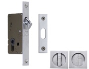 Heritage Brass Square Flush Handle Sliding Door Privacy Lock Set, Satin Chrome - SQ2308-SC