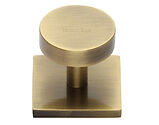 Heritage Brass Smooth Disc Cabinet Knob On Square Backplate (32mm Knob, 38mm Base), Antique Brass - SQ3880-AT