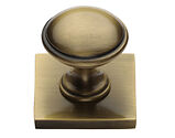 Heritage Brass Domed Cabinet Knob With Square Backplate (32mm Knob, 38mm Base), Antique Brass - SQ3950-AT