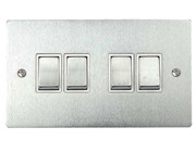 M Marcus Electrical Elite Flat Plate 4 Gang Switches, Satin Chrome (Matt), Black Or White Trim - T03.830.SC