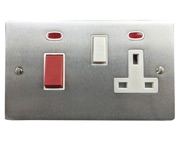 M Marcus Electrical Elite Flat Plate Cooker Switches (With Socket & Neons), Satin Chrome (Matt), Black Or White Trim - T03.962.SC