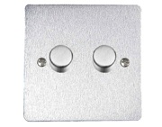 M Marcus Electrical Elite Flat Plate 2 Gang Dimmer Switches, Satin Chrome (Matt), 250 Watts OR 400 Watts - T03.972/250