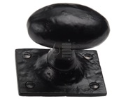 M Marcus Tudor Collection Un-Sprung Oval Mortice Door Knob On Backplate, Rustic Black Iron - TC550 (sold in pairs)