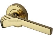 Heritage Brass Tiffany Art Deco Style Door Handles On Round Rose, Polished Brass - TIF1926-PB (sold in pairs)