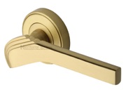 Heritage Brass Tiffany Art Deco Style Door Handles On Round Rose, Satin Brass - TIF1926-SB (sold in pairs)