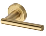 Heritage Brass Challenger Door Handles On Round Rose, Satin Brass - V1001-SB (sold in pairs)
