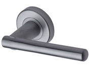 Heritage Brass Challenger Door Handles On Round Rose, Satin Chrome - V1001-SC (sold in pairs)